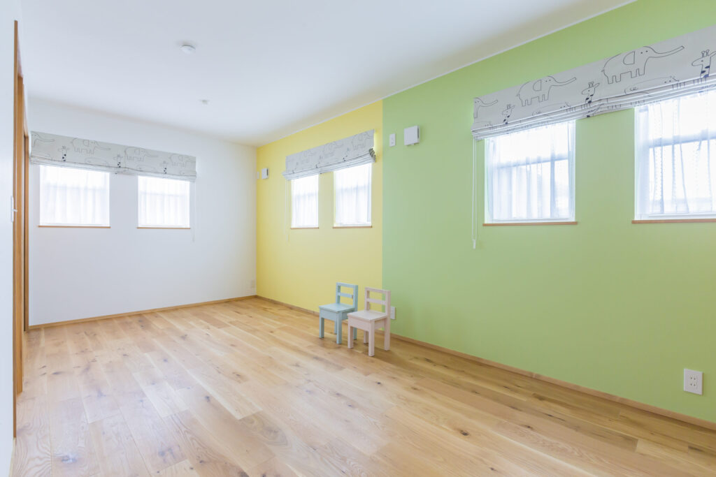 将来は二部屋に分けることのできる9帖の子供部屋